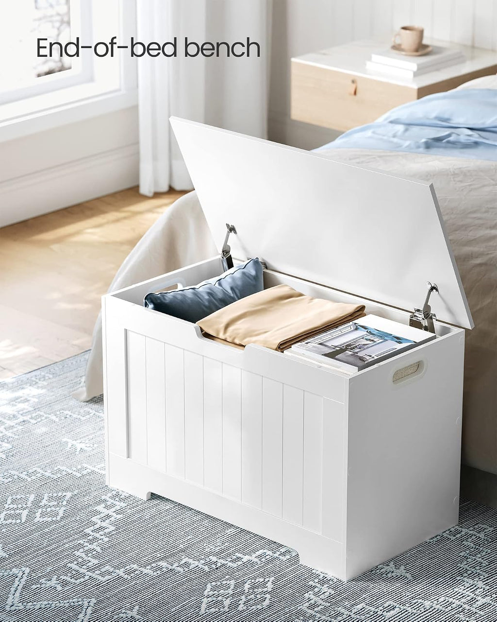 VASAGLE Storage Chest, 29.9 Inches Width Bench with 2 Safety Hinges | Shoe Bench, Farmhouse Style, for Entryway, Bedroom, Living Room, Cloud White, SOFIE Collection ULHS11WT