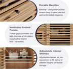 Furnify Buffet Cabinet with Slatted Doors, 47" W Sideboard Buffet with Drawers, Modern Mid Century Accent Storage Cabinet for Living Room, Entryway, Kitchen, Oak