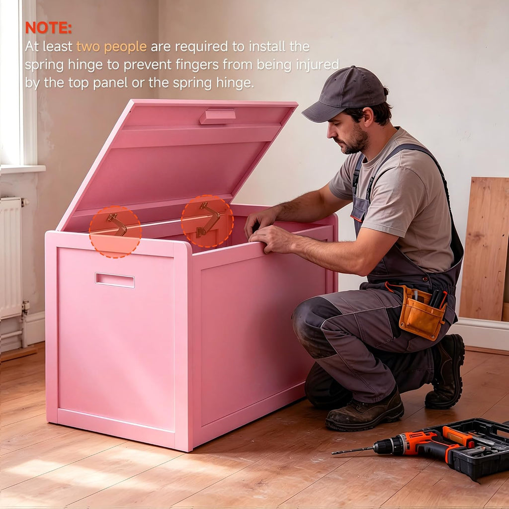 Storage Chest, Entryway Storage Bench with 2 Safety Hinges, Storage Trunk with Flip-Top, Chest Box Organizer for Entryway, Bedroom, Living Room, Easy Assembly, Pink