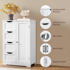 Yaheetech Small Bathroom Storage Cabinet with 4 Drawers & Door, White | Floor Cabinet Organizer for Hallway, Living Room, 3-Position Adjustable Shelf, Beadboard Detail, MDF, 12"D x 22"W x 32.5"H