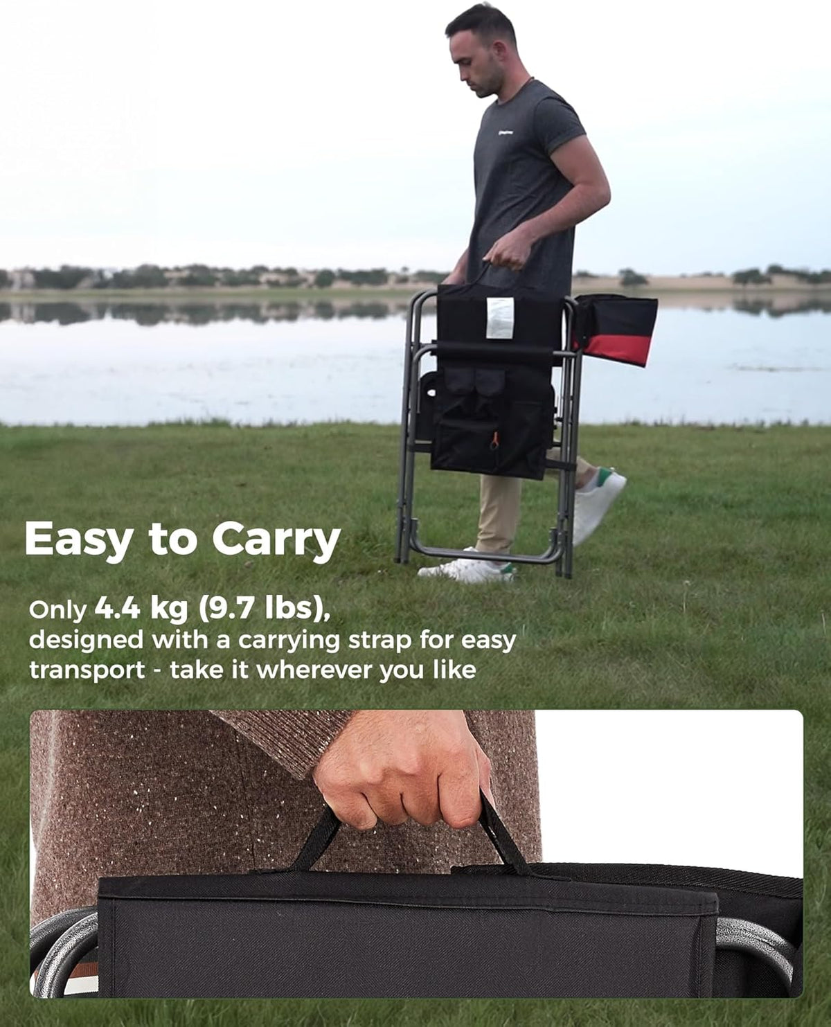 KingCamp Director Chair – Heavy Duty 400lb Capacity Camping Chair with Side Table Storage Pocket, Foldable for Big & Tall Adults, Padded Seat & Armrests, for Tailgating Sports Backyard Fishing, Red