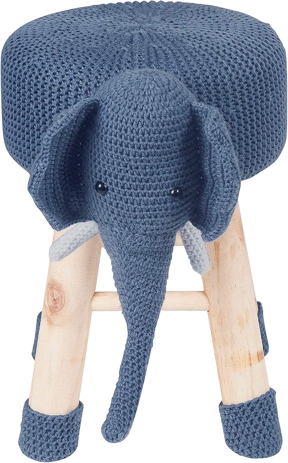 Animal Ottoman Stool, Polyester Upholstered Cute Elephant Foot Stool with Solid Pine Wood Legs, Portable Small Seat for Boy and Gril Bedroom