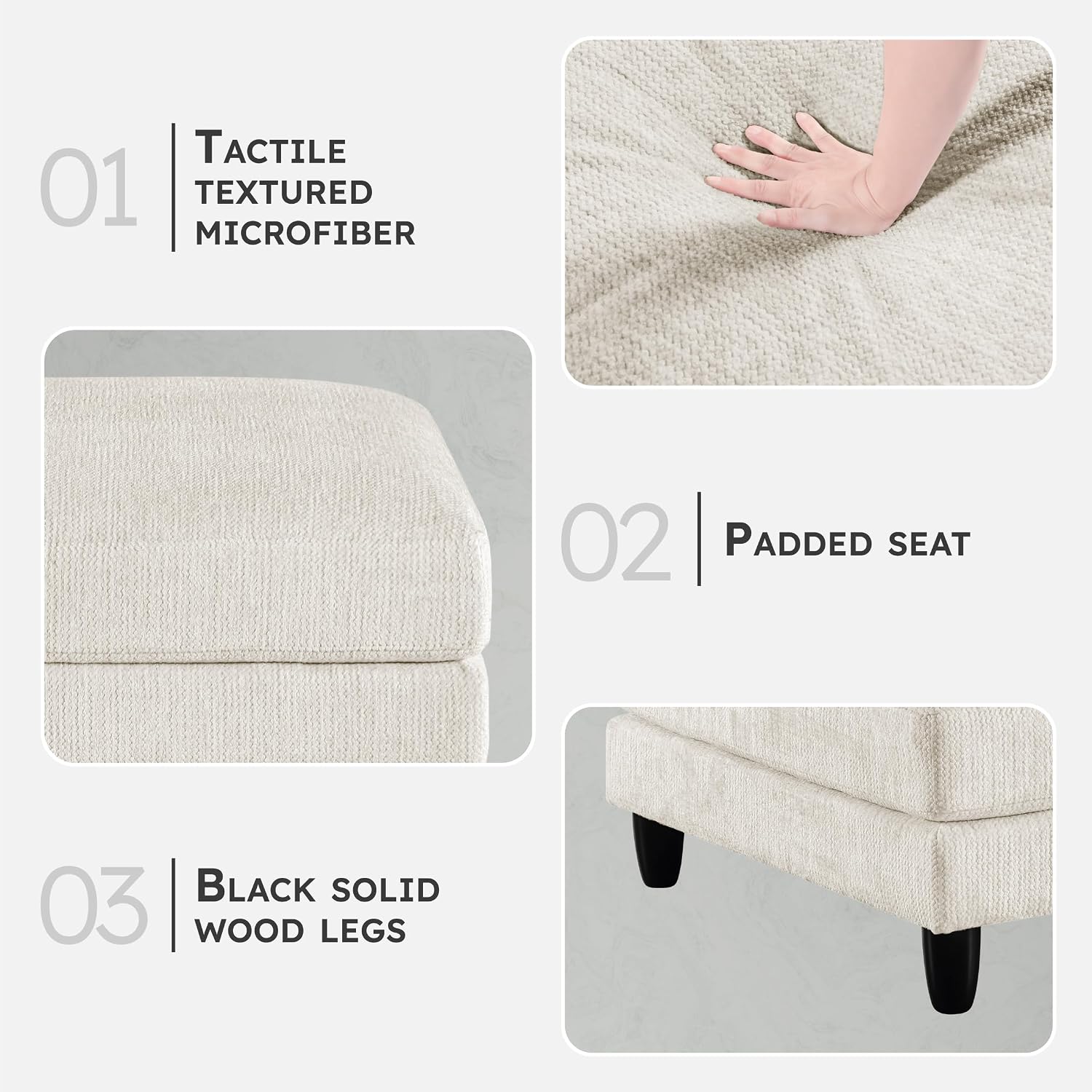 Lexicon Modern Ottoman, Foot Stools, Living Room Foot Rest, Module for Sectional Sofa, 40" Microfiber Upholstery Square Ottoman for Living Room/Bedroom, Assembled, Beige