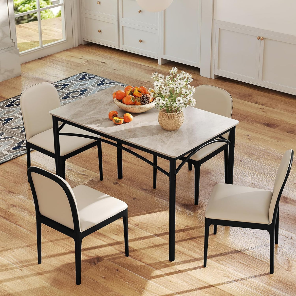 Giantex 43" Dining Table for 2-4, Rectangular Kitchen Table with Faux Marble Tabletop, Sturdy Metal Frame, Adjustable Foot Pads, Dinner Table for Small Space, Dinette, Living Room, Restaurant (Grey)