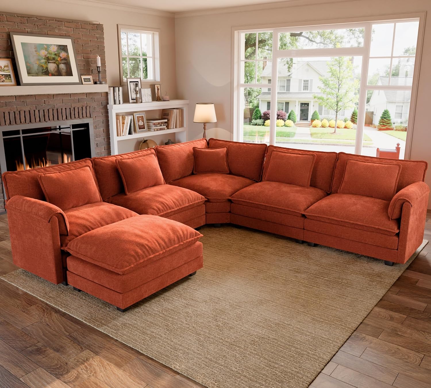 ELUCHANG 114" Oversized Modular Sectional Sofa, Comfy Chenille Cloud Couch, 6-Seater V Shaped Modern Deep Seat Sofa w/Removable Covers for Living Room, Bedroom, DIY Combination - Terracotta