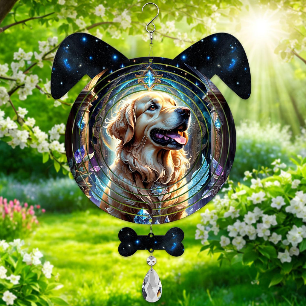 Celestial Golden Retriever Dog Ears Wind Spinner, Celestial Golden Retriever Wind Spinner Hanging for Yard and Garden