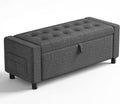 Amada 46" Storage Ottoman Bench, Side Pocket, Safety Hinge, Dark Gray | 30 Gallon (112 Liter) Hidden Storage, Holds 400 lbs, 3.14" Thick Foam, End of Bed Bench, Bench for Living Room, Bedroom