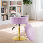 Adjustable Vanity Stool, Velvet Makeup Stool with Storage Purple | Small Vanity Chair, 360° Swivel Round Ottoman with Gold Base for Living Room, Bedroom