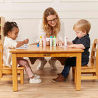 ECR4Kids 30in x 30in Square Hardwood Table with 16in Legs and Two 8in Chairs, Kids Furniture, Honey, 3-Piece | Durable rubberwood, GREENGUARD Gold Certified, ANSI/BIFMA Compliant, 2-3 years, 74 lb seat capacity, classroom & home use