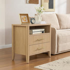 Fluted Nightstand with 2 Drawers, 27" Modern Nightstands Set of 2 with Storage, Large Queen Size Bed Side Table and End Table for Bedroom, Living Room, Office,(Natural Oak,2 Pieces)