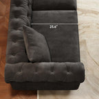 ONBRILL 82 Inch Chesterfield Sofa, 23 Inch Deep Seat Velvet Couch for Living Room, Button Tufted Couch with Rolled Arms, 2 Throw Pillows, Comfy Vintage Loveseat Sofa for Apartment, Black