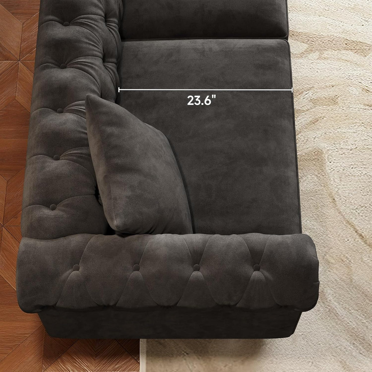 ONBRILL 82 Inch Chesterfield Sofa, 23 Inch Deep Seat Velvet Couch for Living Room, Button Tufted Couch with Rolled Arms, 2 Throw Pillows, Comfy Vintage Loveseat Sofa for Apartment, Black