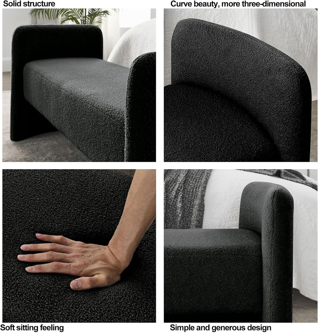 Teddy Ottoman Bench for Bedroom, 52" Upholstered End of Bed Bench for Living, Dining Room, Entryway and Hallway, Fireplace Bench, Easy Assembly (Black)
