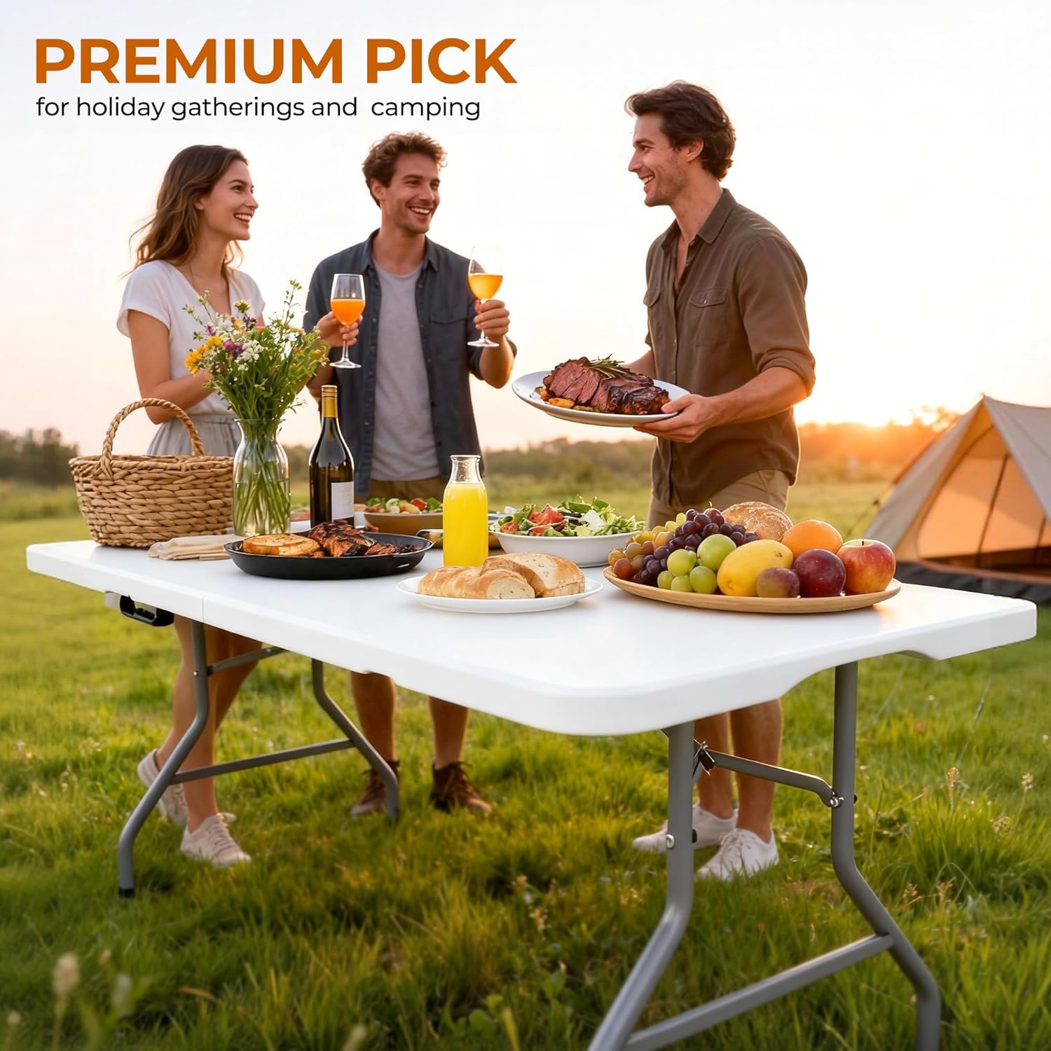 6ft Folding Table Heavy Duty 350 LBS Capacity Foldable Table with 18% Thicker HDPE Waterproof Top & Reinforced Steel Frame, Portable Fold-in-Half Table for Outdoor Indoor Party Wedding Camping