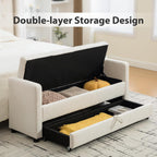 Chifee & Vingol 58.27" W Ottoman Bench with Double Storage Space, Upholstered End of Bed Storage Bench Entryway Shoe Benches,Beige