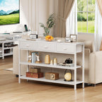 47" console table Set of 2 with 3 Drawers, Sofa Table for Behind Couch | Industrial Hallway Table with Open Wooden Shelves for Hallway, Entry Way, Living Room, Kitchen, Foyer, White