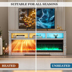 IKIFLY Mirrored Fireplace TV Stand for 65+ inch TV, Silver TV Console Table with Crushed Diamond and LED, Modern Media Entertainment Center for Living Room Remote Control