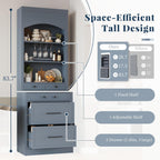 Modern 28.7x17.5x83.7 Inch Tall Kitchen Pantry Cabinet, Freestanding Hutch with Faux Marble Top, 5 Drawers & Adjustable Shelf, Glass Holders, Space-Saving Storage for Kitchen/Dining Room (1, Gray)