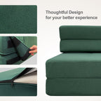 Folding Sofa Bed, Fold Out Couch Memory Foam Sleeper Chair with 2 Pillows | Queen Size Futon Couch Guest Convertible Chair Bed, Comfy Floor Sofa Lounge Washable Cover, Dark Green