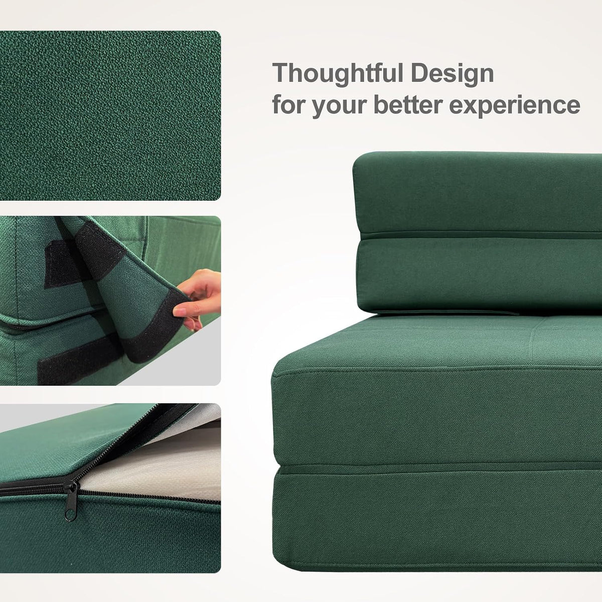 Folding Sofa Bed, Fold Out Couch Memory Foam Sleeper Chair with 2 Pillows | Queen Size Futon Couch Guest Convertible Chair Bed, Comfy Floor Sofa Lounge Washable Cover, Dark Green