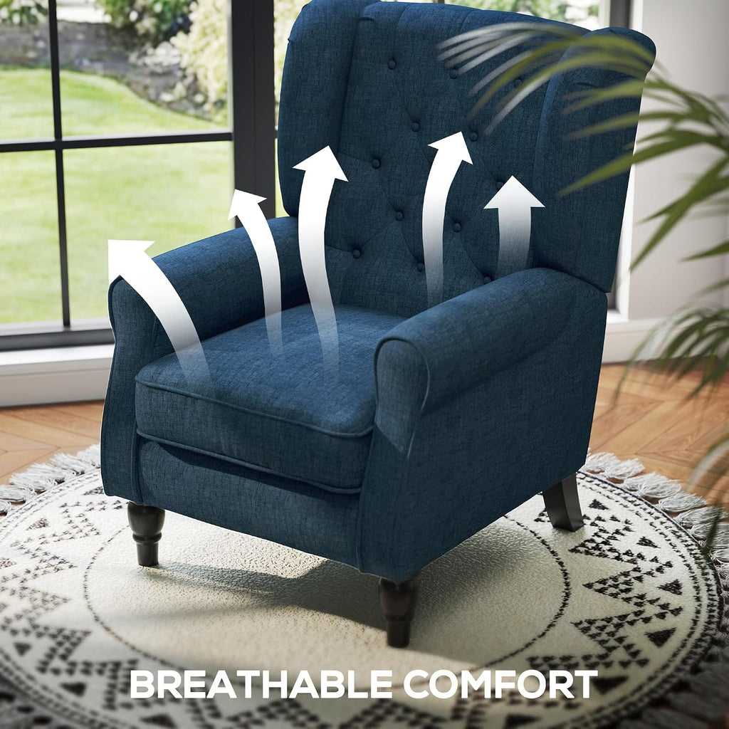 HOMCOM Mid-Century Modern Accent Chair, High Wingback Reading Chair, Blue | Button-Tufted, Upholstered Fabric, Retro Wood Legs, Apartment, Living Room, Bedroom