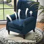 HOMCOM Mid-Century Modern Accent Chair, High Wingback Reading Chair, Blue | Button-Tufted, Upholstered Fabric, Retro Wood Legs, Apartment, Living Room, Bedroom