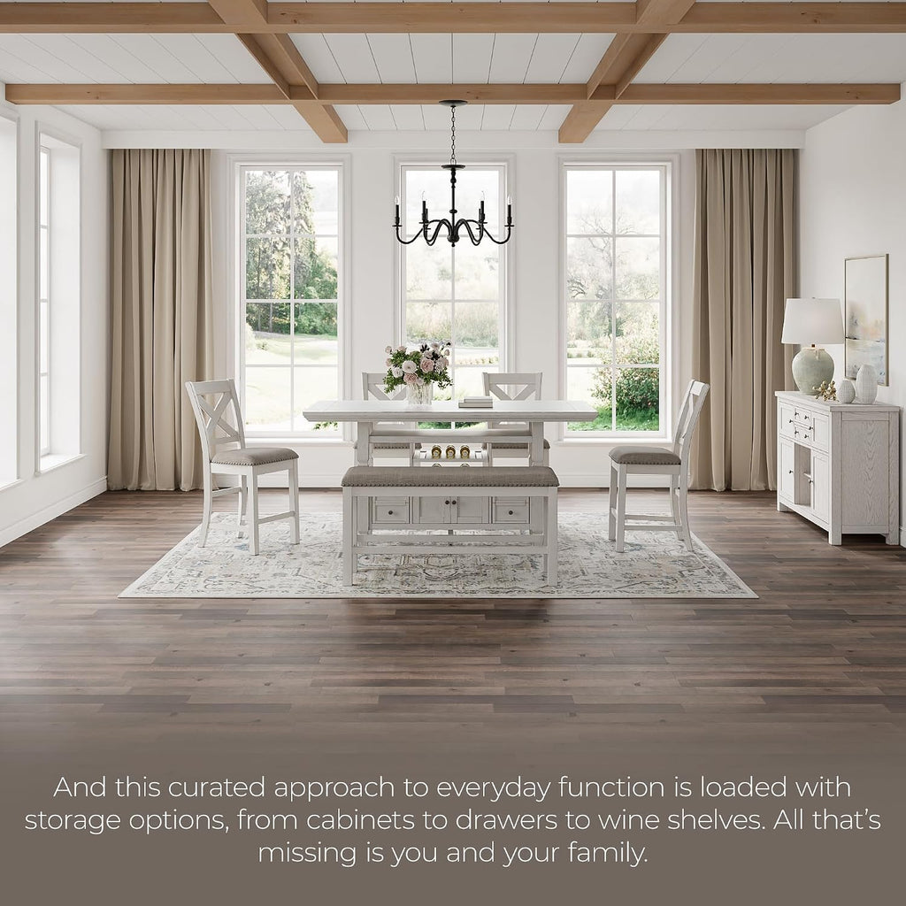 Signature Design By Ashley Robbinsdale 72-Inch Counter Height Dining Table with Kitchen Island Storage, Rubberwood Solids, Ash Veneer and MDF Substrates, Antique White