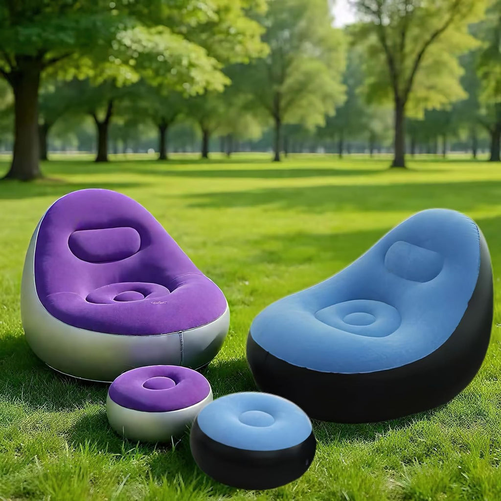 Plush Inflatable Sofa with Foot Pedals, Japanese Lazy Sofa, Thick Seat Cushion, Tatami Style (Orange)