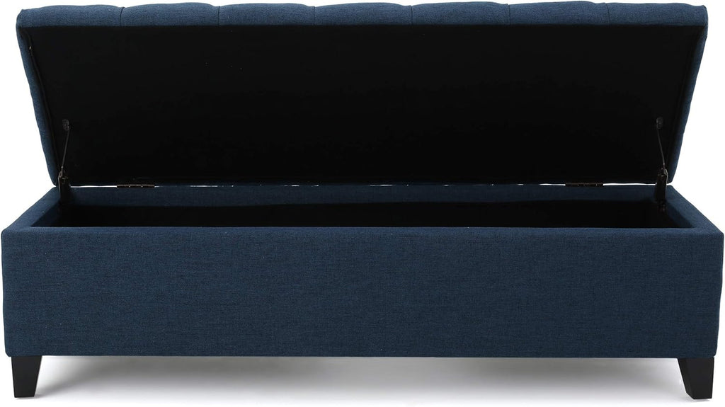 Christopher Knight Home Ottilie Fabric Storage Ottoman, Dark Blue, 17.75"D x 51.5"W x 15.75"H