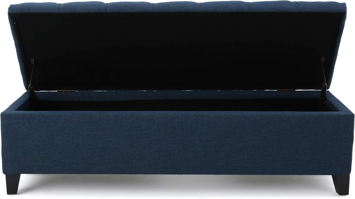 Christopher Knight Home Ottilie Fabric Storage Ottoman, Dark Blue, 17.75"D x 51.5"W x 15.75"H