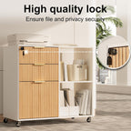 INNOD 3 Drawer Fluted Mobile Filing Cabinet with Lock, Lateral Rolling Under Desk File Cabinet, Wooden Printer Stand Table for Home Office Essentials Storage Organization Furniture Letters/A4(Oak)