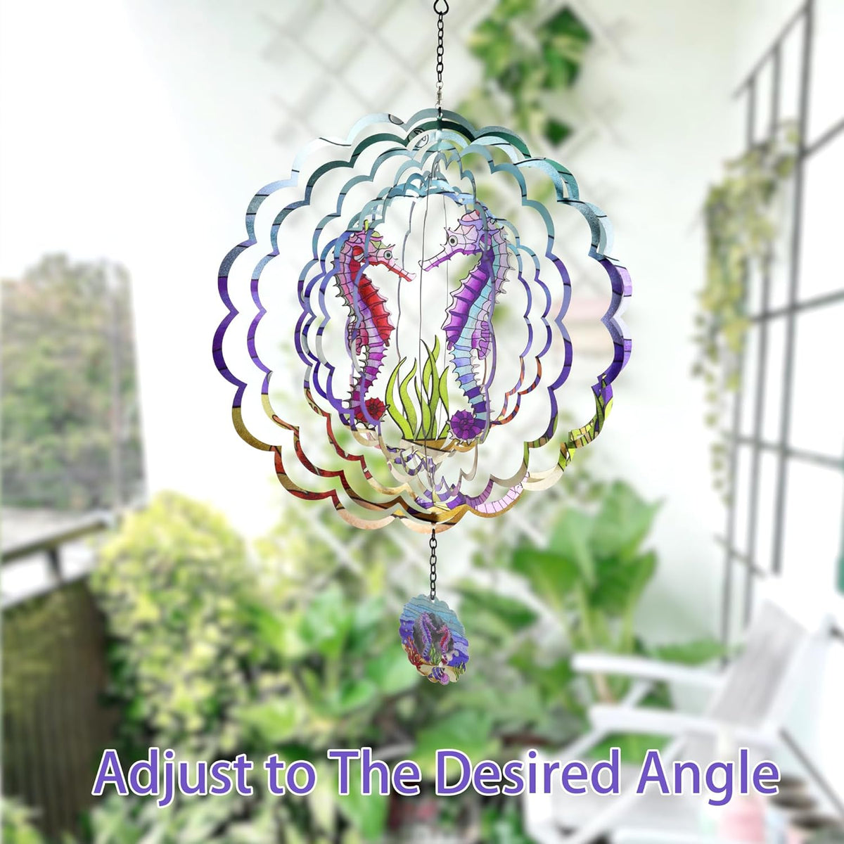 Seahorse 3D Wind Spinner Kinetic Metal Art Hanging Wind Spinner Outdoor Decoration Ocean Ornaments Decor for Yard and Garden
