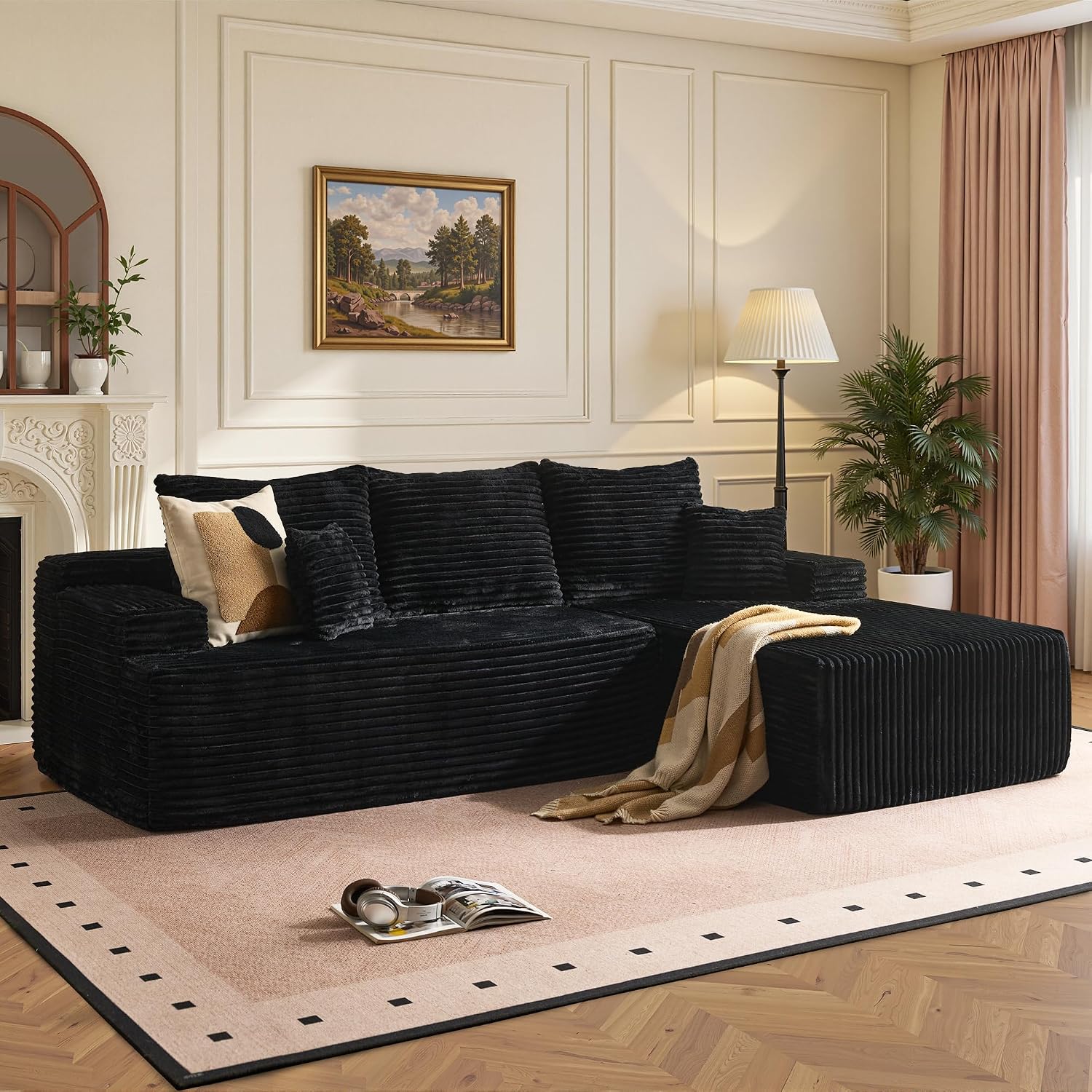 96" Cloud Sectional Couches for Living Room, L Shaped Couch with Deep Seat, Memory Foam Sofa in A Box No Assembly Required, Black