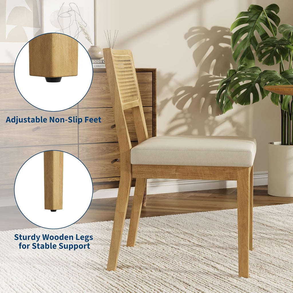GarveeHome Rattan Dining Chairs Set of 6, French Country Kitchen Chairs with Rattan Back, Modern Mid Century Dining Room Chair with Wooden Legs for Dining Room/Kitchen/Bedroom/Living Room, Natural