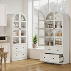 72" Tall Arched Kitchen Pantry Cabinet,Wood Arched Bookshelf with 2 Doors, 2 Drawers, Adjustable Shelves,Versatile Sideboard Buffet for Dining & Living Room,White