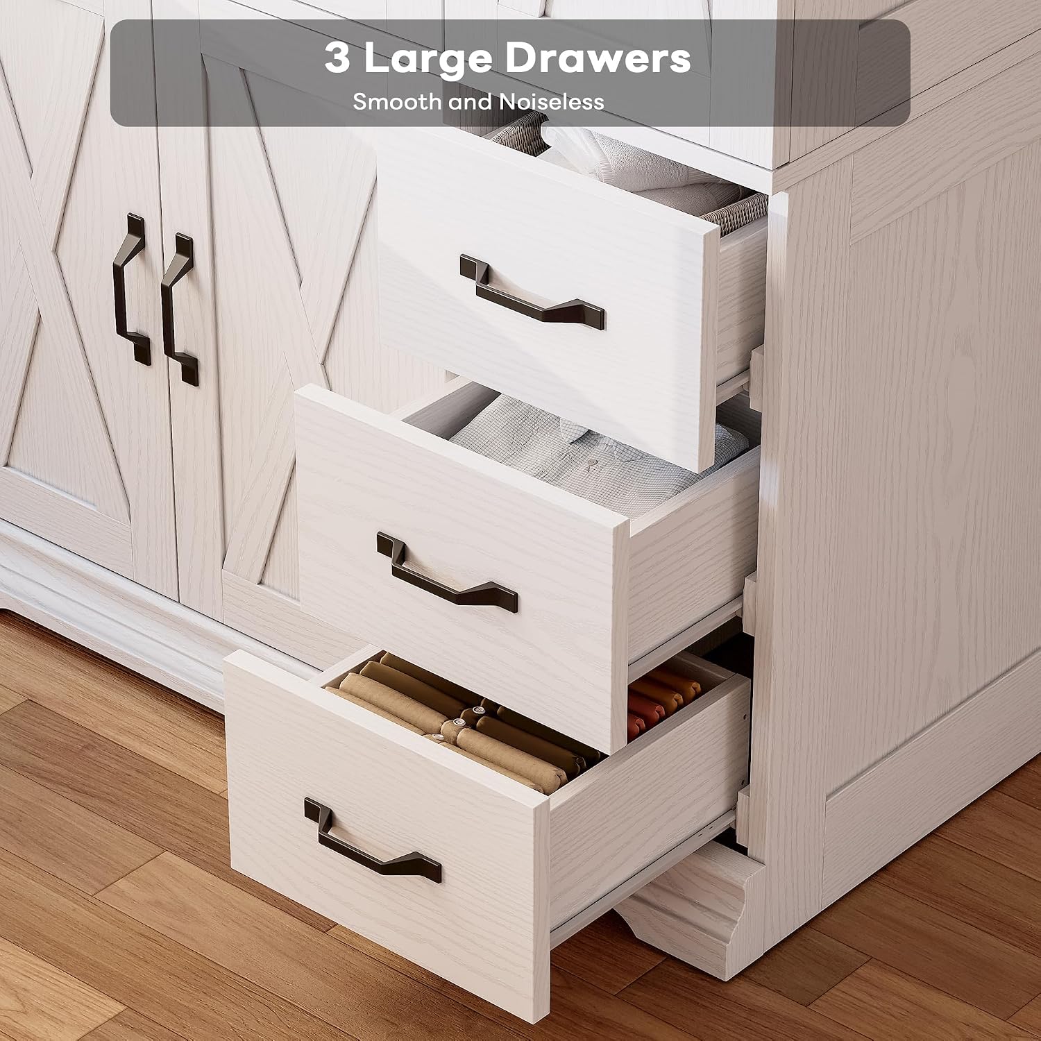 LIKIMIO Wardrobe Cabinet with Drawers and Doors for Bedroom and Guest Room