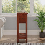 ChooChoo Narrow End Table, Small Side Table for Small Spaces, Slim End Table with Drawer, Narrow Nightstand Bedside Table for Living Room Bedroom, Cherry Brown, 2 Pack