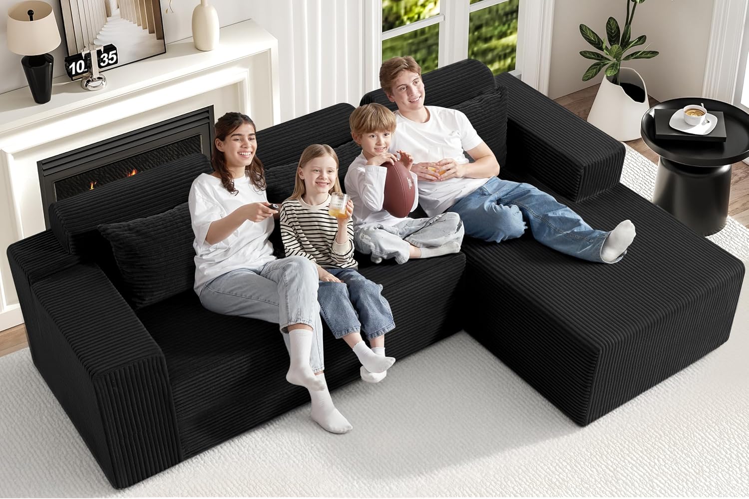 105" Modular Sectional Sofa for Living Room,Cloud Couch with L-Shape Chaise | Couch with Deep Seat, Memory Foam Cloud Sectional Couch, No Assembly, Luxury Velvet (Black, Right)