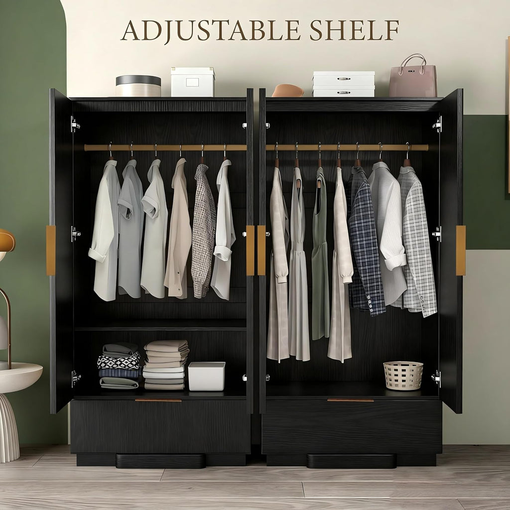 Brafab 67" Fluted Armoire Wardrobe Closet with Drawers, Black Cabinet