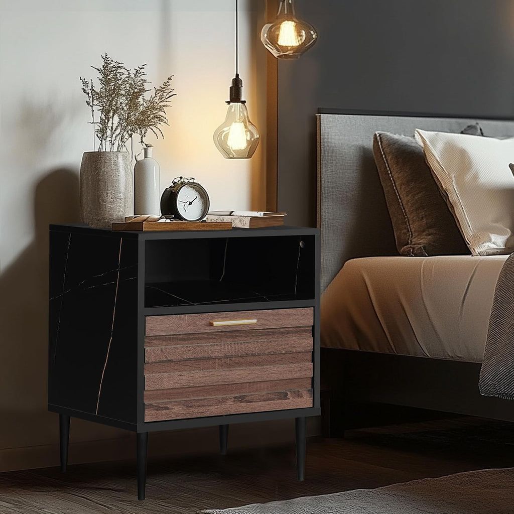 GIA Home Furniture Series Walnut Nightstands Set of 2, Faux Black Walnut Marble End Table for Living Room, Bedroom