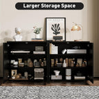 Rophefx Fluted Sideboard Cabinet, 94.5" Buffet Cabinet with Storage, Credenza Storage Cabinets with Adjustable Shelf, Wood Entryway Cabinets with Pop-up Doors for Living Room, Entryway, Hallway, Black