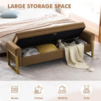 67" Storage Bench for Bedroom, King Size End of Bed Bench, Upholstered Storage Ottoman Bench with Golden Metal Legs, Bedroom Bench for Entryway, Brown