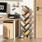 SHEEPAM 10 Tier Tree Book Shelf, Floor Standing Wood Bookshelf for Narrow Space, Storage Organizer Bookshelves for Books/CDs/Magazine, Bookcase with Shelves for Home Office, Living Room - Brown