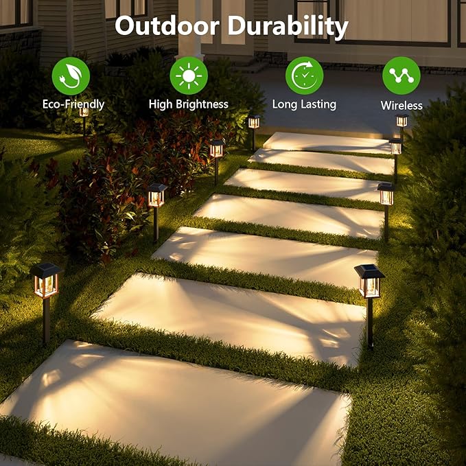 XMCOSY+ Solar Lights Outdoor Waterproof IP65, 25 LM Garden Light for Yard Pathway, Dual-Tone LED Lights with Seed Glass Metal, Solar Powered Landscape Walkway Pathway Decor Lighting (Warm White)