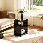 Acrylic Record Player Table with Storage Shelf, Clear Side Table Nightstand (Black, Medium)