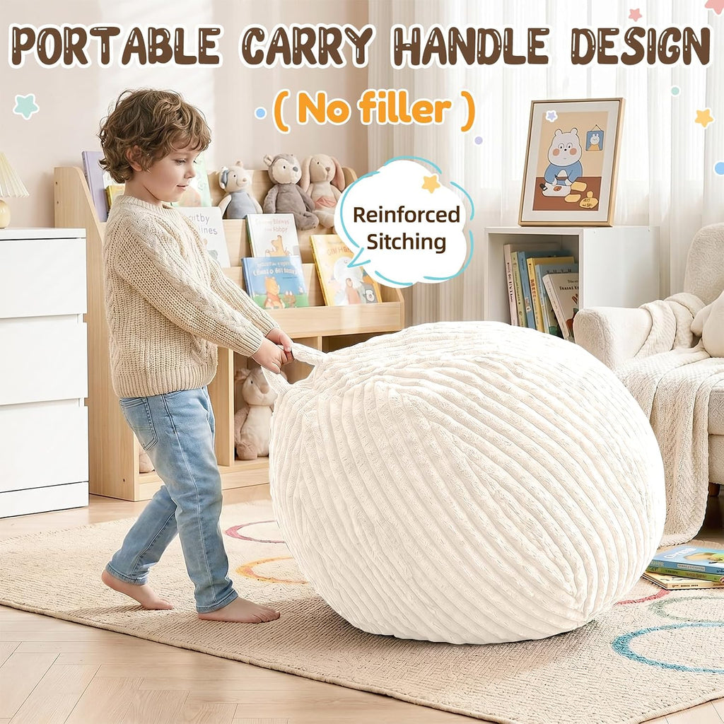 Bean Bag Cover No Filler Stuffed Animal Storage Bean Bag Chair Cover | Soft Faux Rabbit Fur,Non-Slip Bottom,Durable Zipper,Fill with Plush Toys or Blankets,for Adults Teens Kids Girls,Ivory