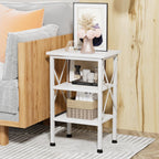 VECELO End Side Table Night Stand,X-Design with Storage Shelf for Bedroom,Living Room,White