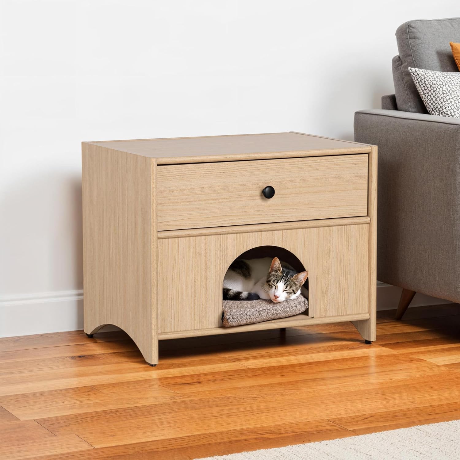 Furniture of America Cole Mid-Century Modern 22-Inch Rectangular Side Table with Drawer, Pet-Friendly Wooden Small Nightstand for Bedroom, Living Room, Home Office, Small Spaces, Natural