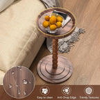 XNSDXV Round Side Table with Solid Wood Leg, Small Drink Table for Small Spaces, Martini Table with Raised Edge, Pedestal Side Table for Living Room, Bedroom,Sofa and Couch (Walnut Brown)