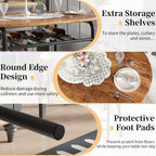 VECELO 3-Piece Dining Table Set for Kitchen Breakfast Nook, Wood Grain Oval Tabletop and Metal Frame with Built-in Wine Rack, for Small Spaces, Antique Brown & Black